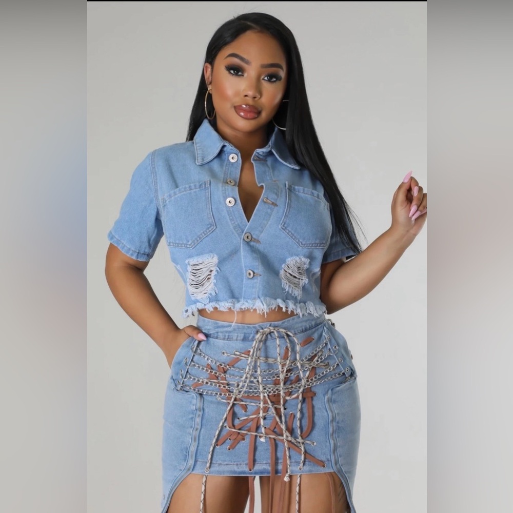 Lace-Me Up Denim Mini Skirt